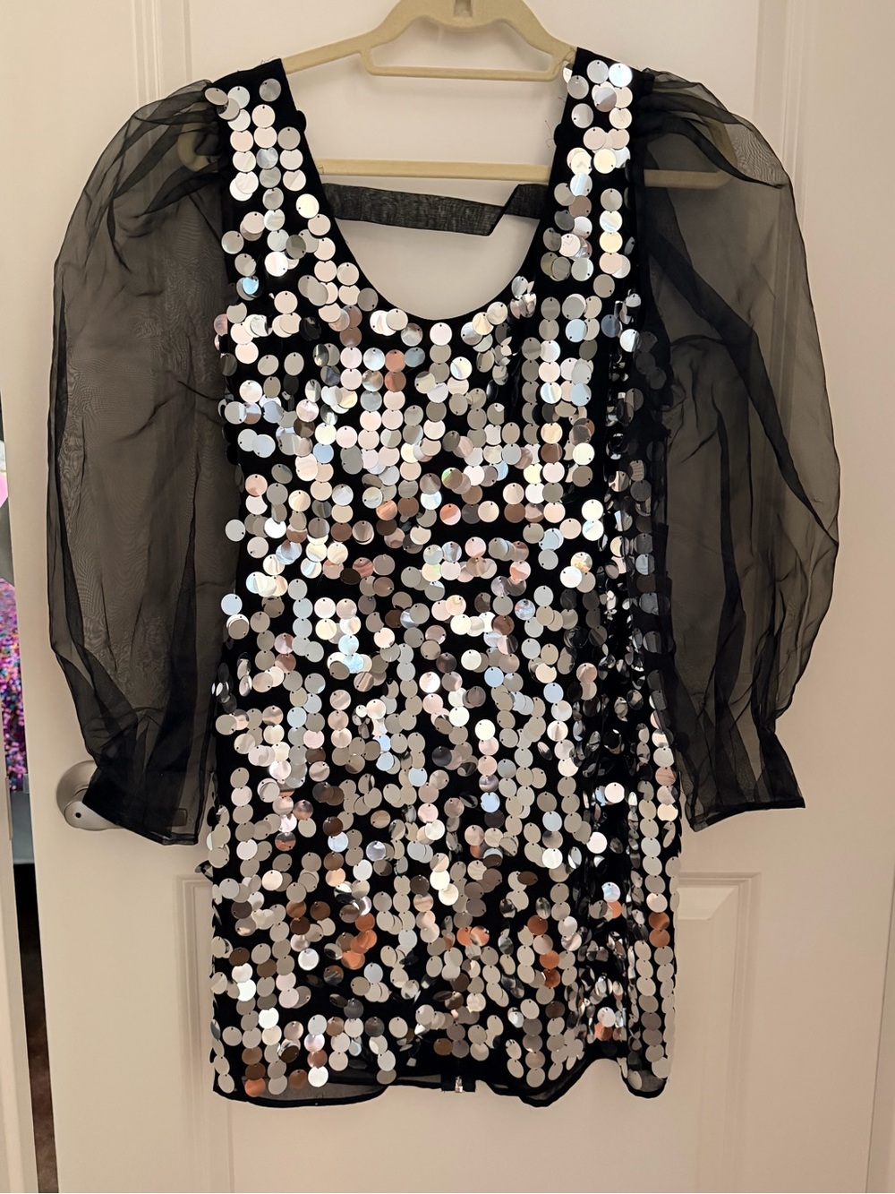 NWT Black Sequin Puff-Sleeve Womens Dress